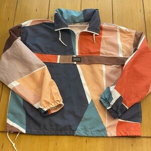 Obey Women’s Slice Anorak Windbreaker Hood Pockets Pullover oversized S-M